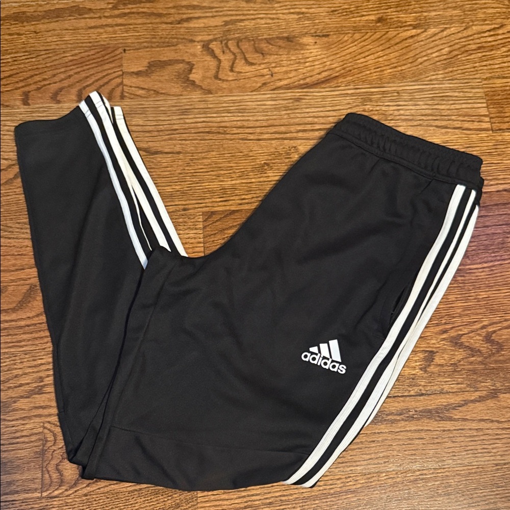 Adidas Men's Black Joggers with White Stripes